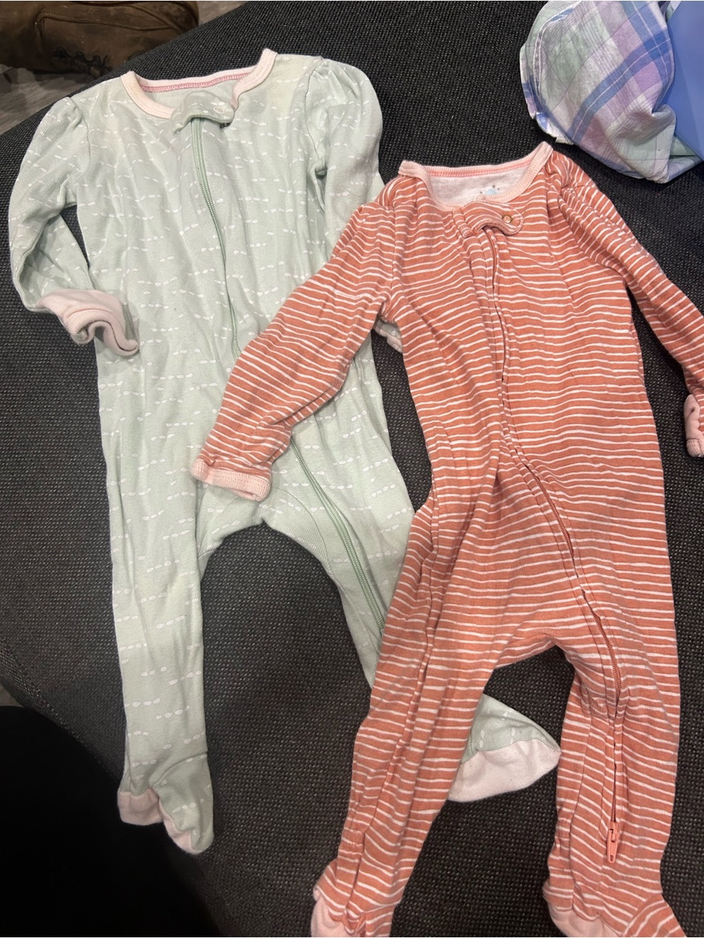Striped Pink and Mint Footed Baby One-Piece Sleepers - Pack of 2